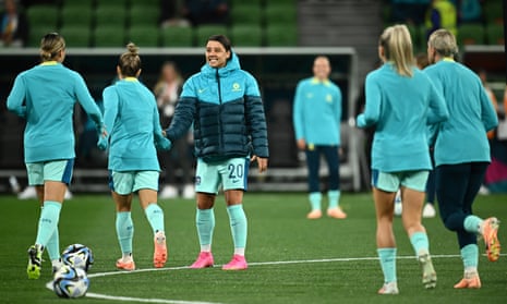 Sam Kerr has her boots on but isn’t moving much before Australia’s vital clash with Canada.