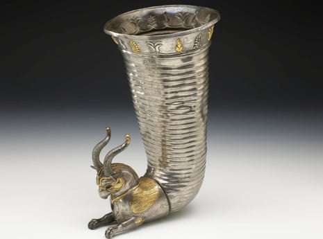 Get that down you … gilt silver rhyton displayed in Luxury and Power.