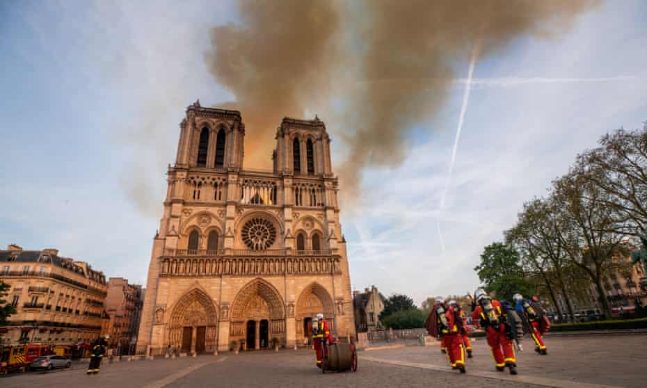 Firefighters battle the blaze at Notre Dame Cathedral in Paris, France.