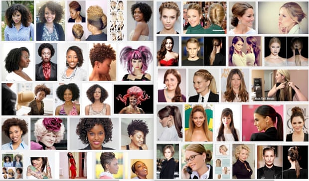 Google image searches for ‘unprofessional hair for work’ (left) and ‘professional hair for work’ (right) .