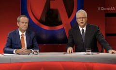 Opposition leader Bill Shorten with host Tony Jones on ABC's Q&A program on Monday 13 June 2016.