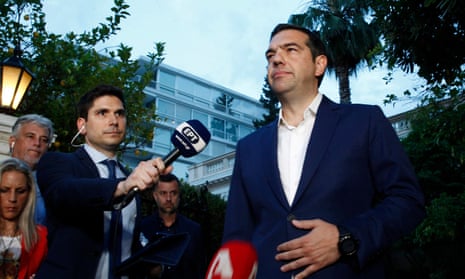 The Greek prime minister, Alexis Tsipras, talks to the media after an extraordinary meeting on developments in the eastern Mediterranean.