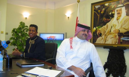 Jermaine Jackson, left, who introduced his brother to Sheik Abdulla, right. Jermaine and the prince announced their own charity single in January 2005.