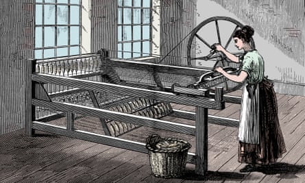 A woman works in a spinning machine, a machine that has transformed textile manufacturing