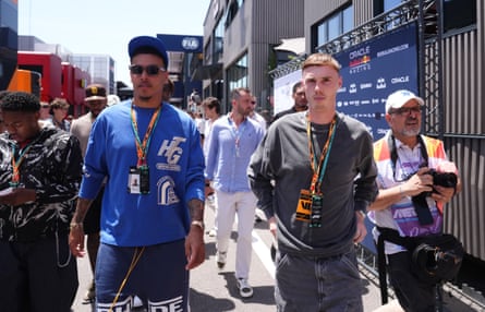 Cole Palmer with his England teammate Morgan Rogers at the Spanish grand prix this week.