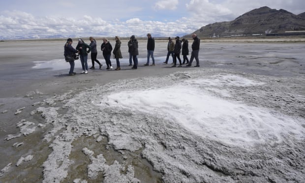 Elected Utah state officials inspect the shrinking Great Salt Lake, in May.