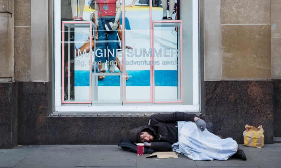 A homeless man on Oxford Street, London