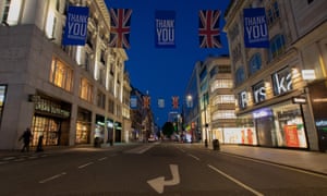 A view of Oxford Street at night and NHS Thankyou Flags on 21 June 2020 in London, United Kingdom.
