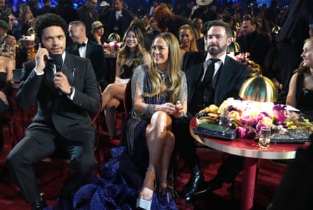 Ben Affleck with Jennifer Lopez and Trevor Noah at the Grammys