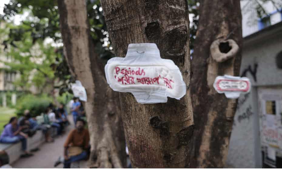 A sanitary towel with the message ‘menstruation is not an illness’, as part of a protest in Kolkata, India.