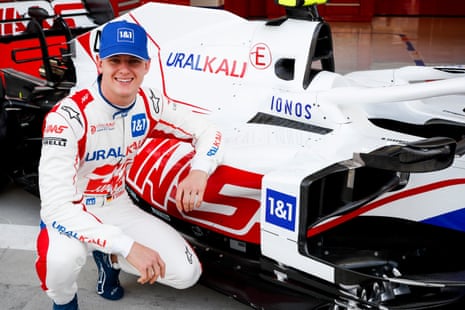 Mick Schumacher with the 2021 Haas car