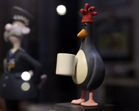 Feathers McGraw and CI Mackintosh stop-motion puppets in a display cabinet.