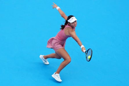 Emma Raducanu during her narrow defeat by Aryna Sabalenka in the Cincinnati Open.