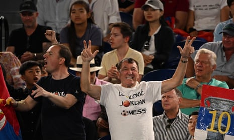 A supporter of Serbia’s Novak Djokovic – in the white T-shirt – was allowed back to Melbourne Park after wearing a black T-shirt with the ‘Z’ symbol at the Australian Open earlier this week.