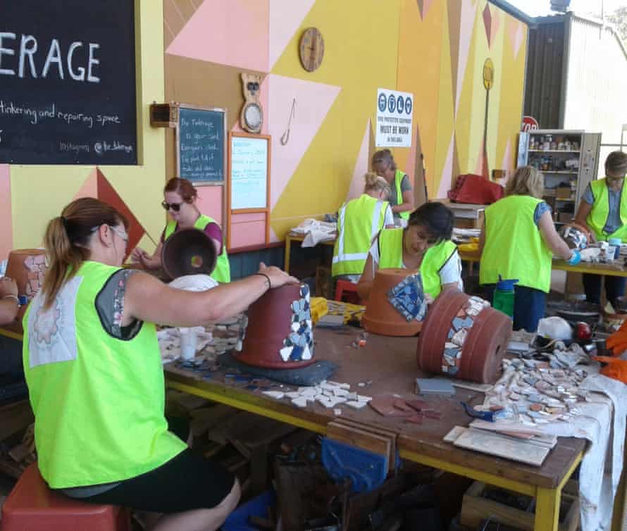 A mosaic workshop taking place at The Tinkerage in Shellharbour