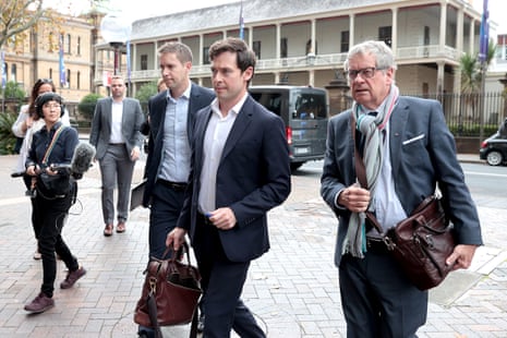 Nine newspaper reporters (from left) James Chessel, Nick McKenzie and Chris Masters arrived in court on Thursday