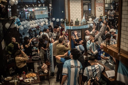 Argentina supporters flood the streets in celebration after their team’s victory over England