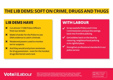 The Labour leaflet attacking the Lib Dems on crime.