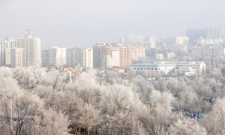 Trees are covered in frost in downtown Chisinau, Moldova, on December 20, 2022.