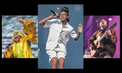 Composite image showing (from left) Santigold, Little Simz, and Joseph Mount of Metronomy