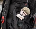 A knitted likeness of Keohan hangs from his rucksack