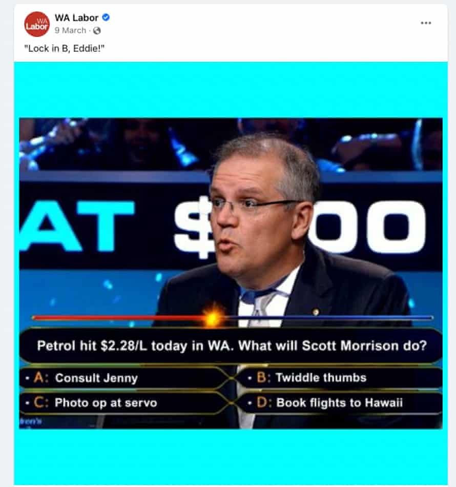 Who wants to be prime minister? Labor mocks Scott Morrison in this Facebook post.