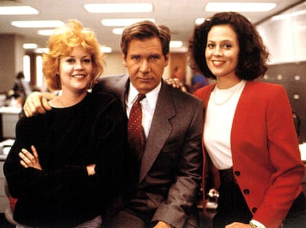 Actors Melanie Griffith, Harrison Ford and Sigourney Weaver in the 1988 film Working Girl