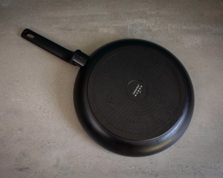 The underside of a Greenpan ceramic pan
