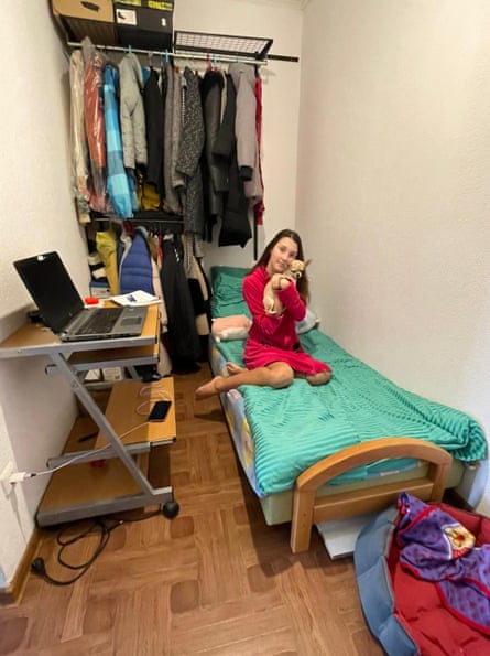 Sofiia Rudina, 14, in a box room in her flat in Kyiv, where she waits for a UK visa to be granted.