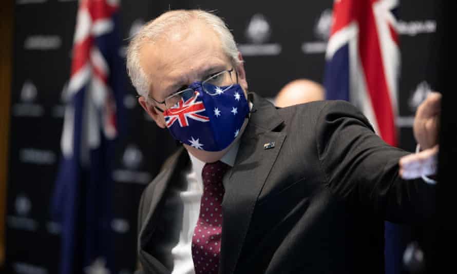 Prime minister Scott Morrison at a press conference to release the Covid vaccination modelling from the Doherty Institute