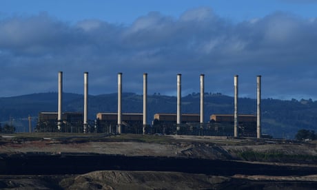 Hazelwood Power Station's chimneys are seen before being demolished