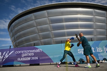 Australian boxer Emma-Sue Greentree tunes up outside the OVO Hydro in Glasgow