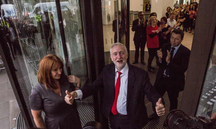 Jeremy Corbyn and Karie Murphy arrive at Labour HQ the morning after the election.