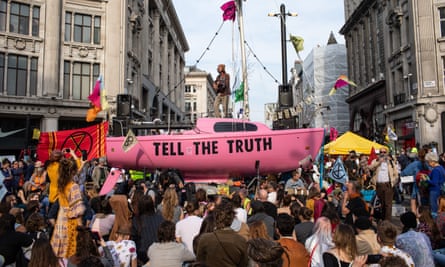 Extinction Rebellion protesters occupying Oxford Circus in London last week.