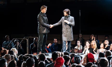 David Morrissey (Mark Anthony) and Ben Whishaw (Brutus) in Julius Caesar at the Bridge Theatre, London. January 2018.