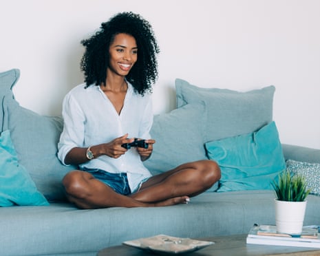 woman playing video game