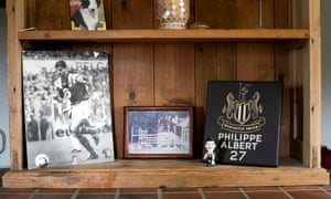 A shelf in Philippe Albert’s house with momentos from his time in the Premier League and with Anderlecht.