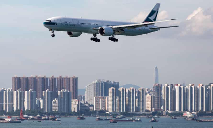 A Cathay Pacific jet prepares to land in Hong Kong
