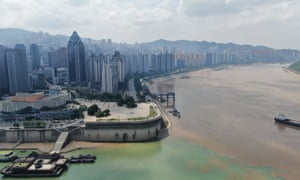 erial view of the confluence of Yangtze River and Wujiang River in Chongqing, China,