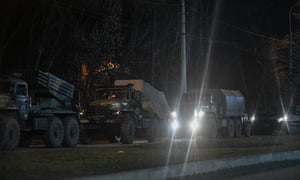 Russian military tanks and armoured vehicles advance in Donetsk, Ukraine