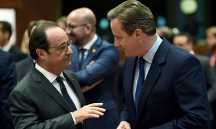 David Cameron and François Hollande during the EU summit meeting.