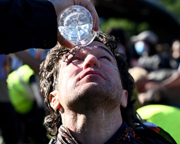Australia news live: police pepper-spray protesters and make arrests outside Sydney weapons expo; Tim Wilson says Ley mustn’t lose ‘moral authority’ on policy