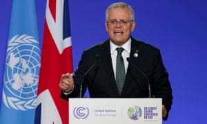 Australia's Prime Minister Scott Morrison speaks at the UN Climate Change Conference (COP26) in Glasgow, Scotland, 1 November 2021