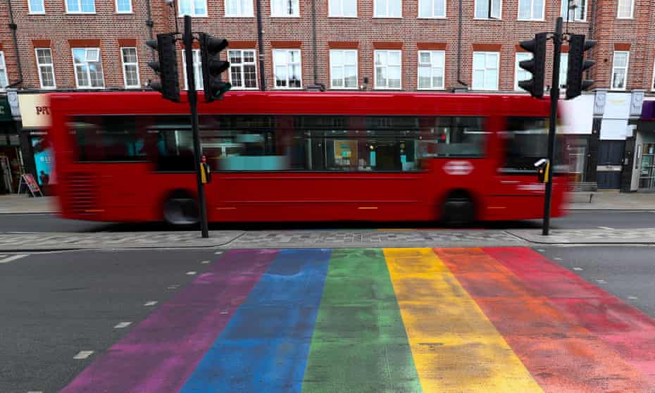 An LGBT-pride street crossing in Twickenham, London. 