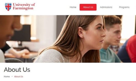 A page from the website of the fake University of Farmington.