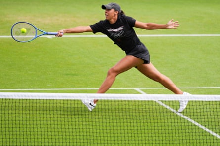 Madison Keys on the Wimbledon practice courts.