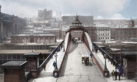 A postcard, circa 1900,  showing the swing bridge and high level bridge, Newcastle.