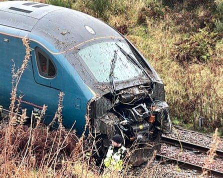 The damaged Avanti West Coast intercity train near Shap, Cumbria.