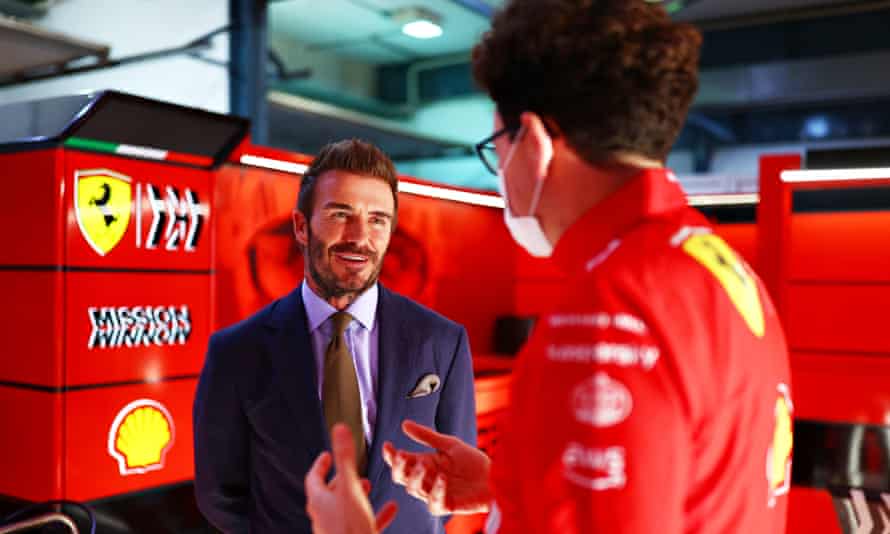 David Beckham meets the Ferrari team principal Mattia Binotto in Qatar.