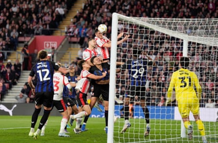 Ross Stewart heads home Southampton’s equaliser before half-time